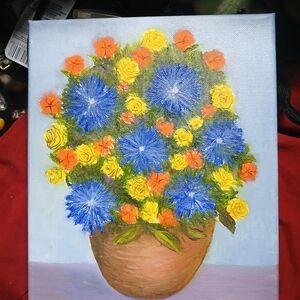 Floral Burst Canvas Art - Blue, Yellow, Orange